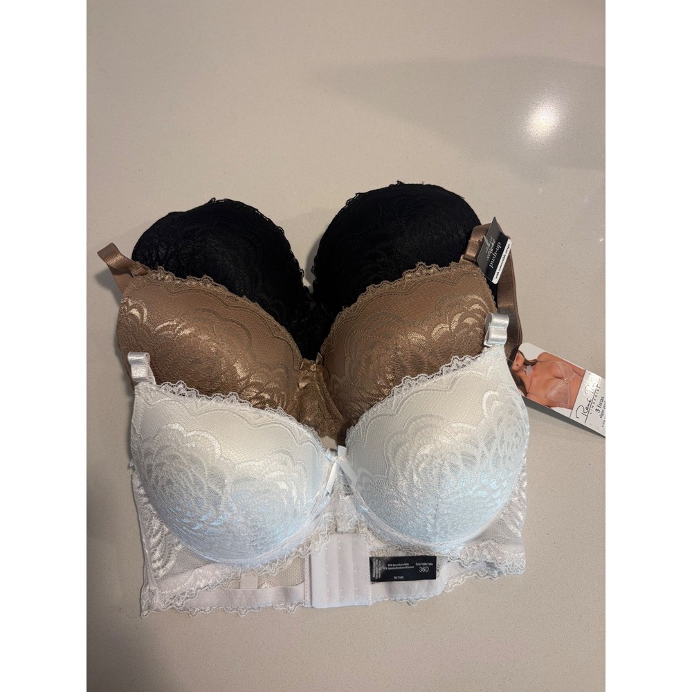 Rene Rofe Lingerie 3 Pack Slight Push-Up Lace‎ Bras Convertible Straps 36D NEW